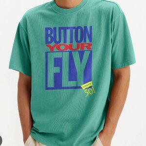 Levi's 501 Vintage Fit Graphic T-Shirt Short Sleeve 'Button Your Fly' Medium NWT